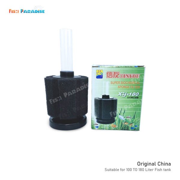 er Sponge Filter (XINYOU XY-180)- (1) Aquarium Biochemical Super Sponge Filter (XINYOU XY-180)- Suitable for 100 TO 180 Liter Fish tank. 1 XY-180 Sponge Filter, 10 Feet Pipe, 2 Air flow Controller, 1 T Connector.