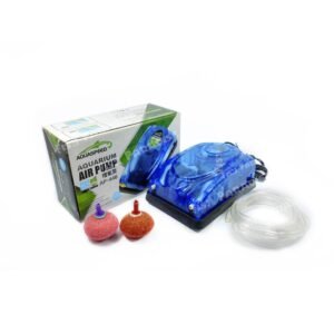 Aquarium Air Pump Double Output with (10 Feet Pipe, 2 Air Bubble Stones) Full Set - Fish Tank Double Nozzle Oxygen Air Pump with 2 Air Bubbling Stone Accessories